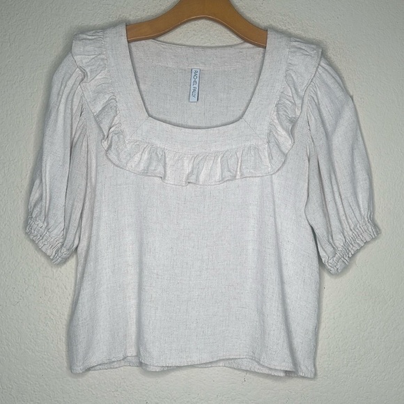 Rachel Pally Linen Dorothy Top Short Sleeve Ruffled Square Neck Top Size Small - Picture 4 of 11